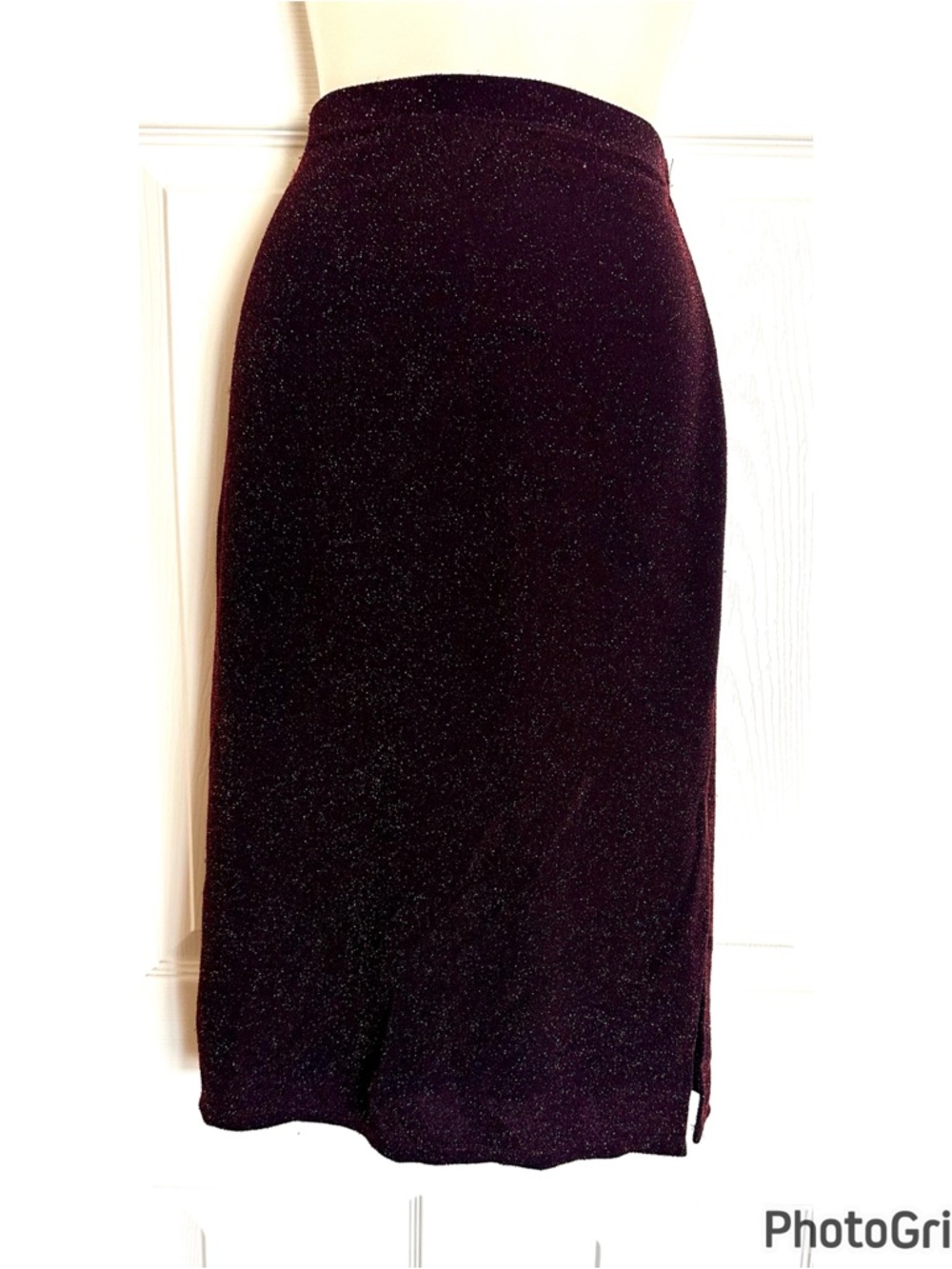 a'gaci Burgundy Sparkle Pencil Skirt